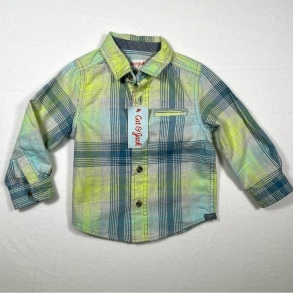 Cat & Jack Kids NWT Plaid Flannel Long Sleeve Button Down Shirt 18 months Soft - Picture 1 of 5